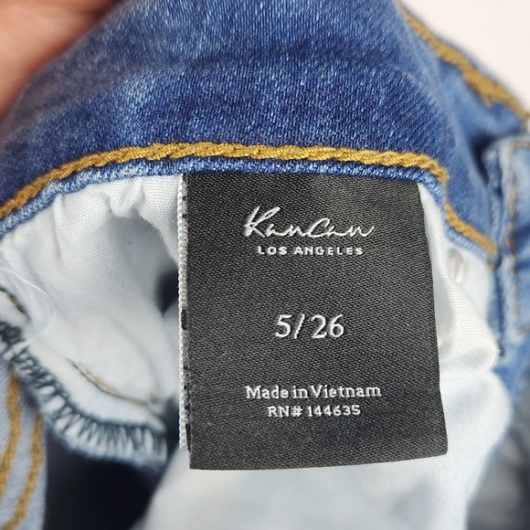 KanCan Jeans Womens Size 5/26 Mid Rise Flare Raw Hem Blue Denim Pants - Picture 6 of 10